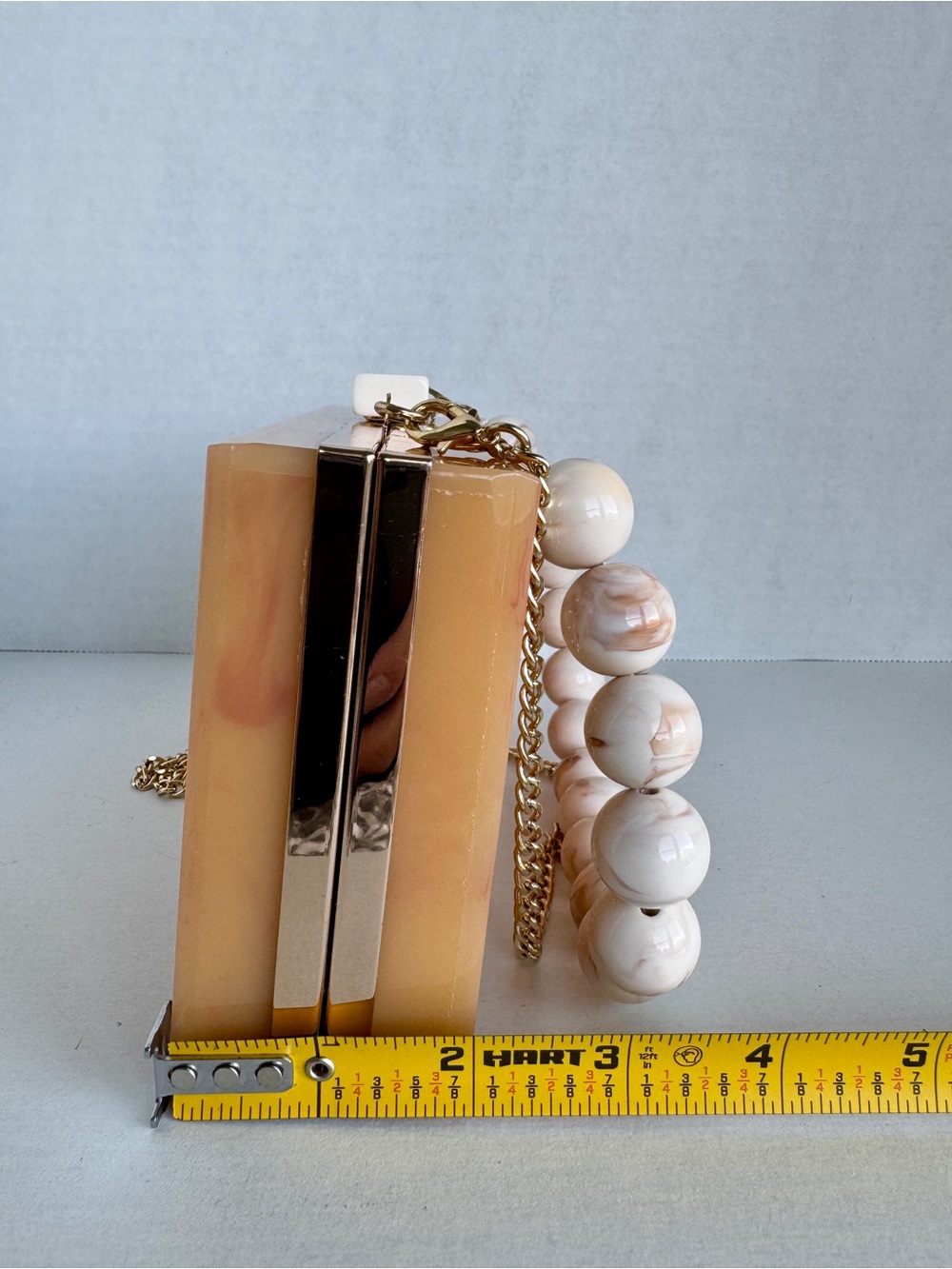 Zara Acrylic Box Clutch with Ivory Bead Strap, Caramel-Brown - Picture 8 of 8
